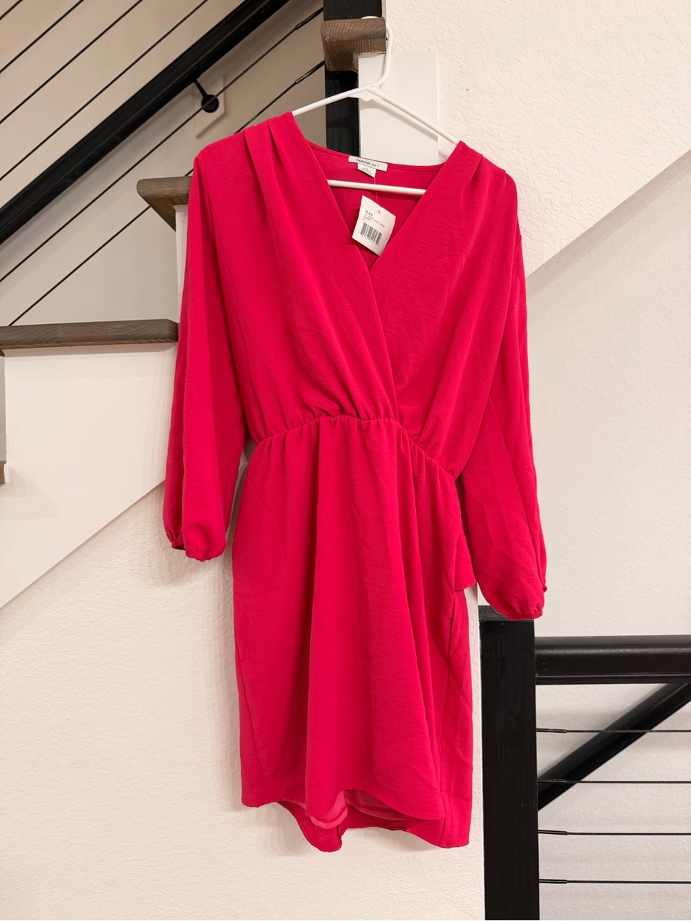 Fraiche by J Women's Bright Cherry Wrap-Style Long Sleeve Dress